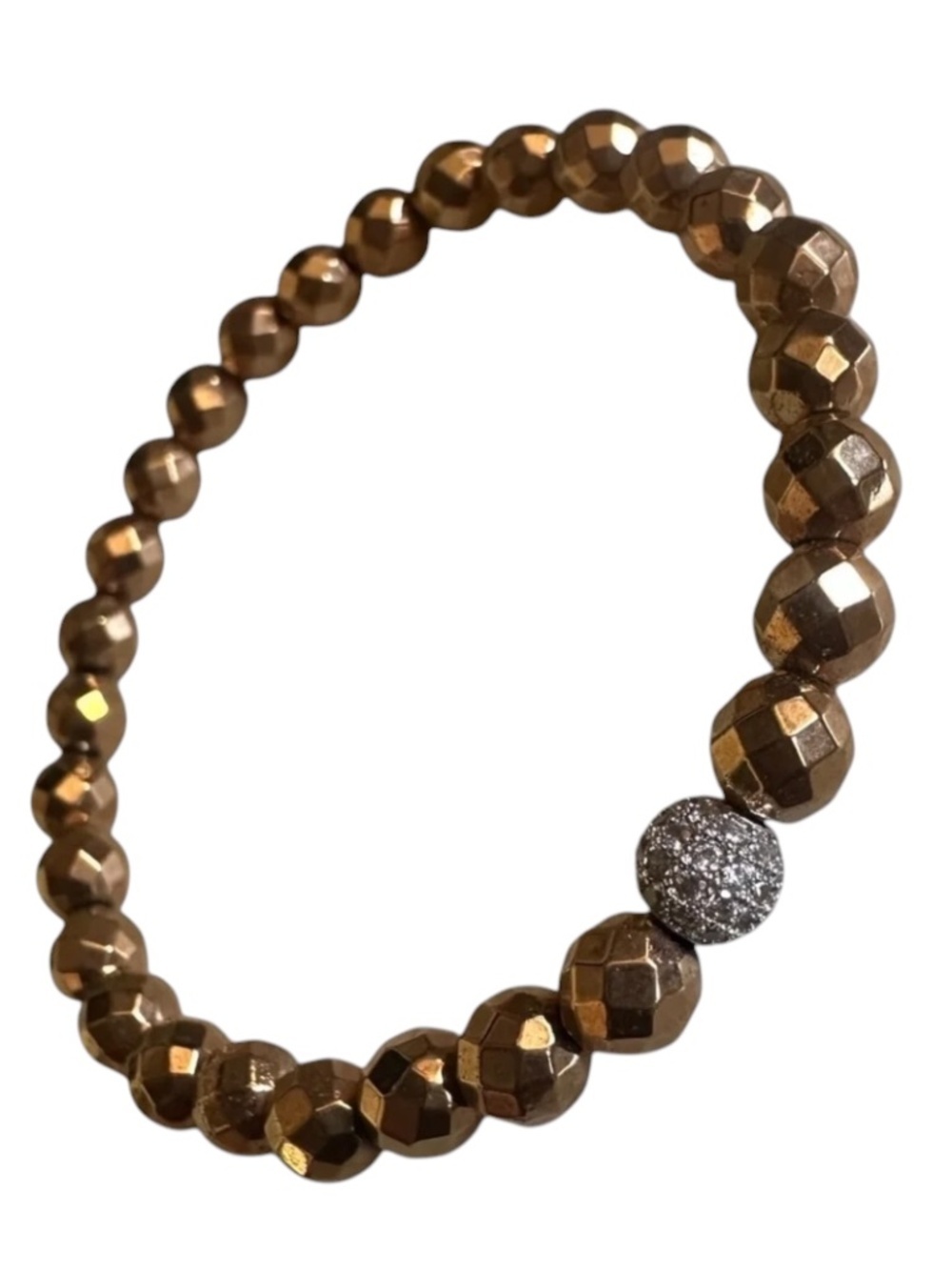 Classic Rose Gold Hematite Stretch Beaded Bracelet Pavé Silver 6mm NEW